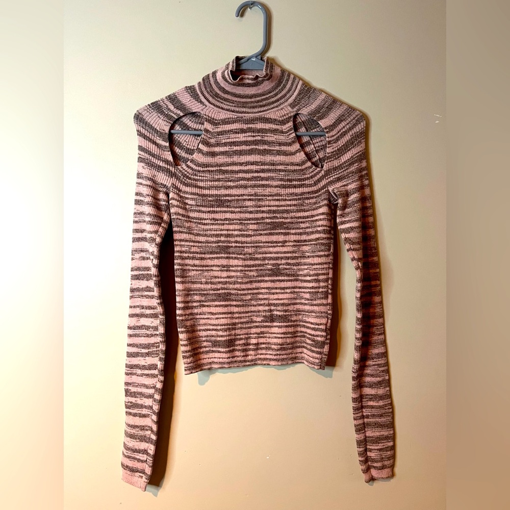 Wild Fable Neutral Space Dye Cut Out Mock Neck Ribbed Sweater